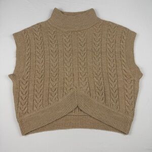 Crescent Cable Knit Sweater Vest Tan Turtleneck Oversized Size Small EUC